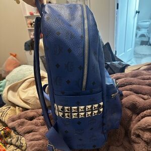 MCM Blue Logo-Print Stark Backpack